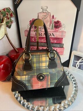 Dooney & Bourke Multicolor leather Tartan Satchel with Dark Brown Trim handbag